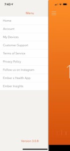 Screen shot of the iOS Ember app menu.