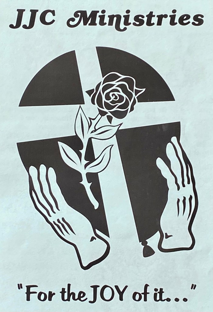 Photo of a printed program cover with the JJC Ministies logo.